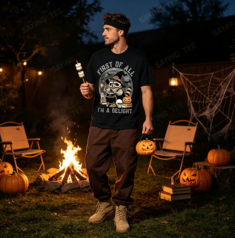Spooky and Feral Halloween Witch Raccon Ghost Mummy Costume T-Shirt Y2k Trick or Treat Vintage Boo Witch Pumpkin Graphic Apparel
