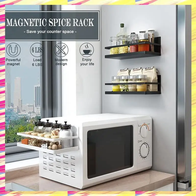 

ABJJ Magnetic Adsorption Rack, Spice And Condiment Storage Rack, Space Saving, Refrigerator And Microwave, Metal Flat Rack
