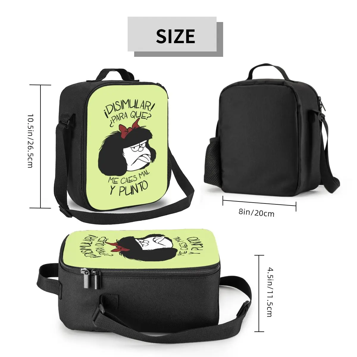 Cartoon Manga Mafalda Lunch Box portatile Donna Multifunzione Quino Comic Termico Cooler Borsa da pranzo isolata per alimenti Lavoro d'ufficio