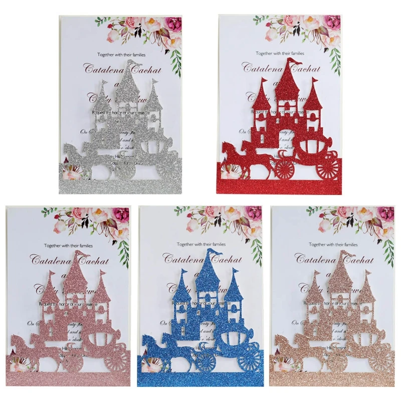 

20pcs Wedding Invitations Cards Glitter Hollow Castle Invite Envelopes Bridal Shower Engagement Party Supplies