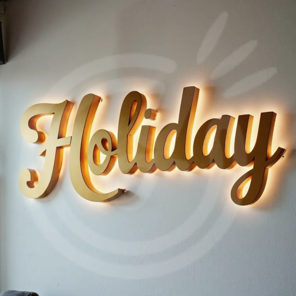 カスタムLEDバックライト付き3Dメタルレターサイン、屋外ビジネスストアフロント防水広告看板用ライトアップ