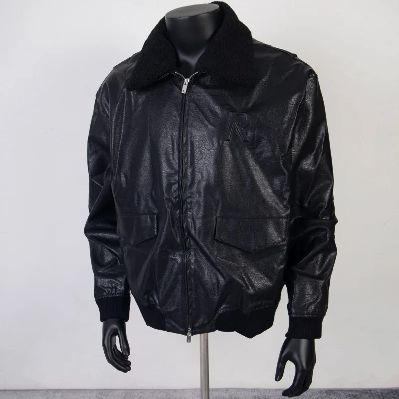 

Winter New Men's Leather Jaet Thi Warm Biker Sle Coat Stand Collar Faionable Youth ulari Loose Fit Regular Length