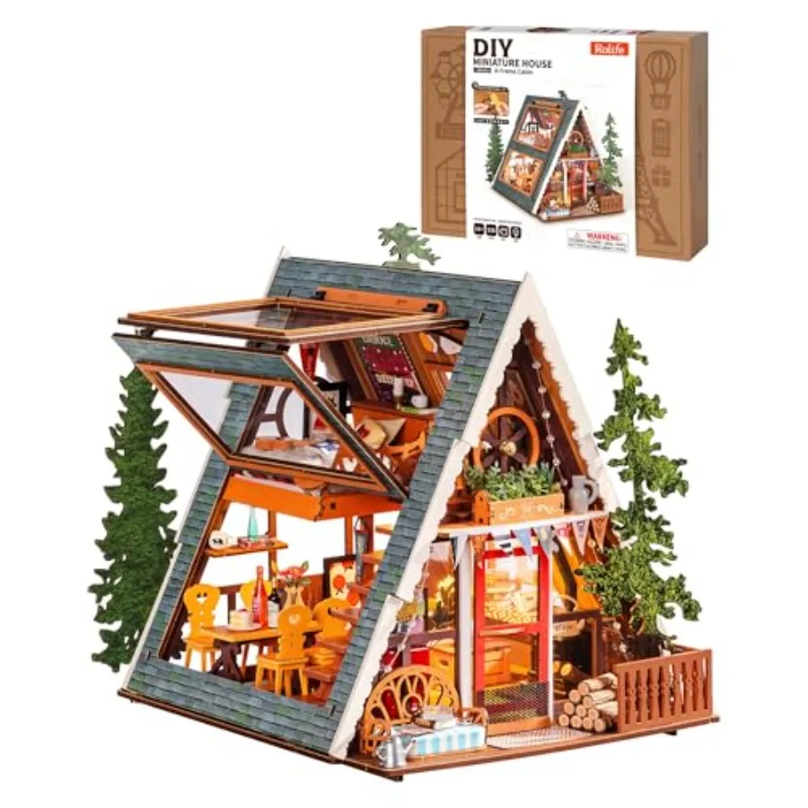 

DIY Miniature House Kits A-Frame Cabin, Tiny House Mini House Building Kit for Teens, DIY Crafts for Adults, Birthday/Halloween