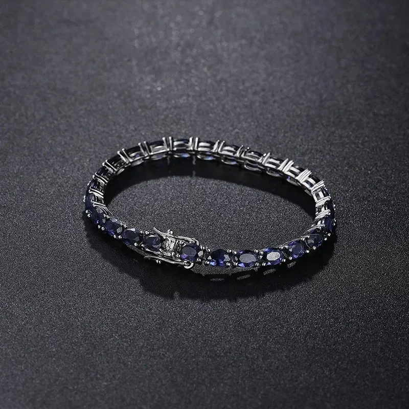 Luxury Solid Platinum PT950 Blue Oval Moissanite Bracelet Ins Women's Niche Design Simple Fashion Bracelet