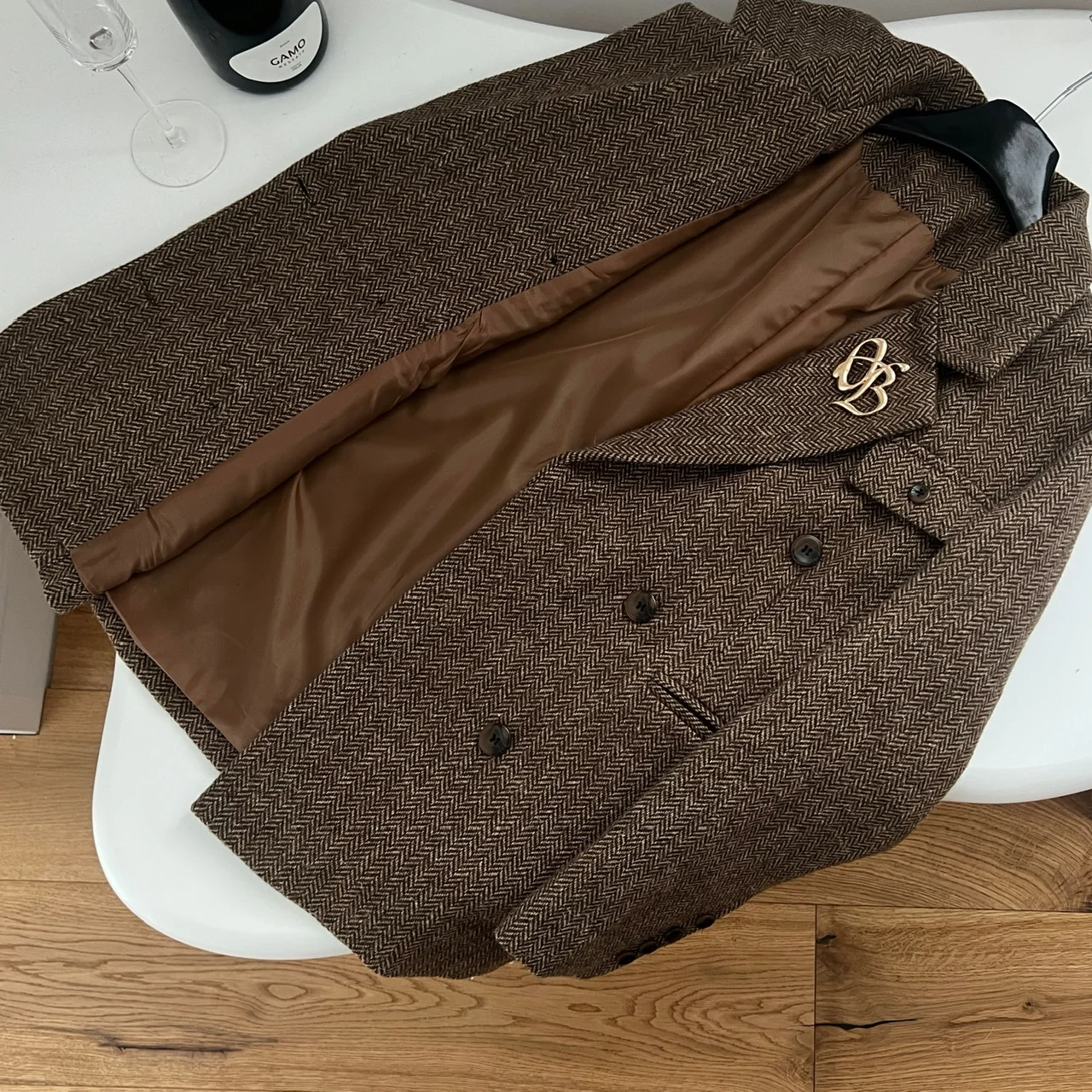 여성용 빈티지 한국 패션 다크 브라운 더블 브레스티드 블레이저 코트, 긴팔, 우아한 작업 재킷, 시크한 2024, 가을, 겨울