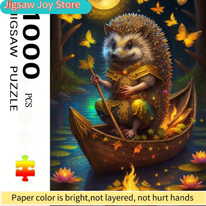 

Большой пазл для взрослых - Лодка с ежиком и светящимся волшебным лесом, 69,85 см x 50,04 см, Ночной пейзаж на озере, Сложный, но увлекательный пазл