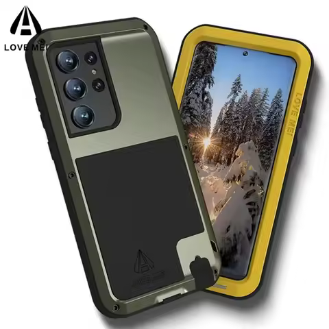 LOVE MEI Heavy Duty Metal Silicone Case For Samsung Galaxy S24 S23 S22 S21 Plus Note 20 Ultra Full Body Sturdy Shockproof Cover