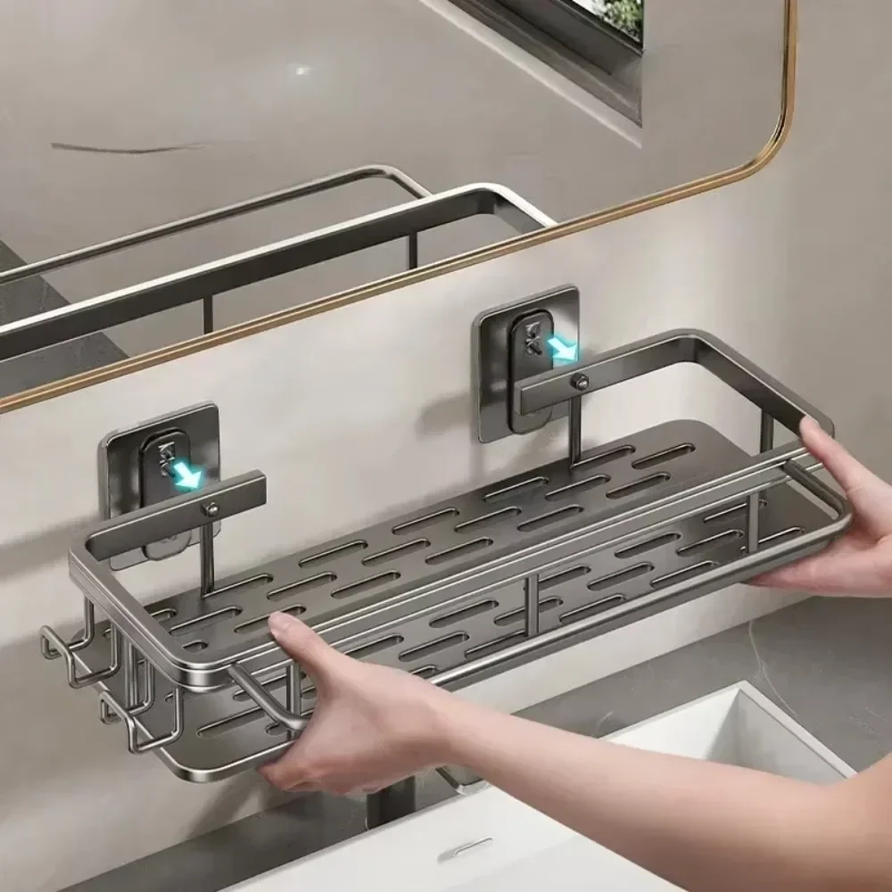 Bathroom Shelf No Drill Wall Mounted Shampoo Bottle Shower Corner Rack Toilet Storage Rack Aluminum Bathroom Kitchen Accessories