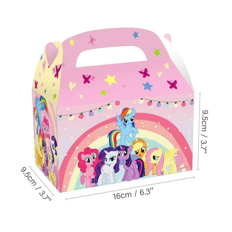 Confezione regalo di caramelle per feste My Little Pony Figura di cartone animato Kawaii Festa di compleanno Scatola di carta portatile portatile Sacchetto di carta Regalo creativo per bambini