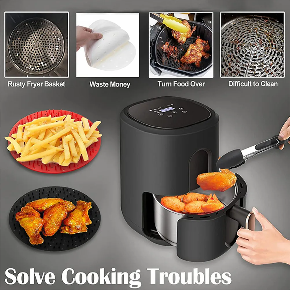 2Pcs Round Silicone Steamer Pad Air Fryer Mat Reusable Non Stick Baking Cushion for Meat Vegetables Desserts Hollow Kitchen