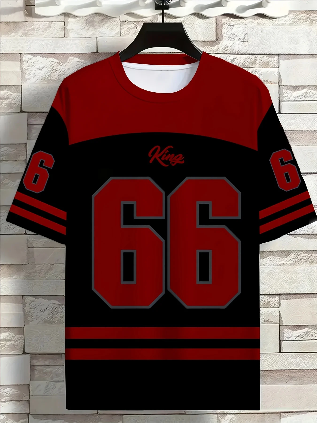 Men's Summer Short Sleeve No. 66 Striped Men's Casual Street Style Polyester Round Neck Fashion T-shirt image 4