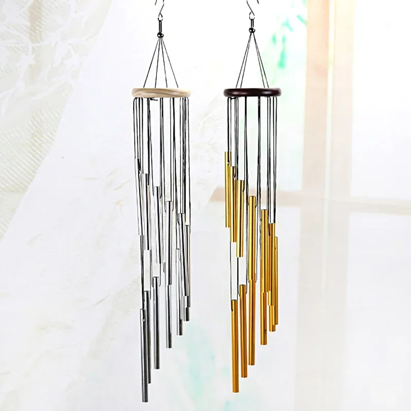 

12 Tubes Aluminum Alloy Wind Chimes with Hook Gold/silver/Color Bells for Outside Home Wedding Party Memorial Decoration Gifts