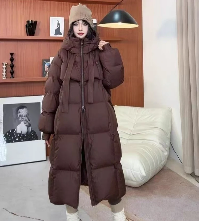 2024 Nowa zimowa damska biała kurtka puchowa z kapturem Kobieca gruba ciepła odzież wierzchnia Casual Over Size Patchwork Coats