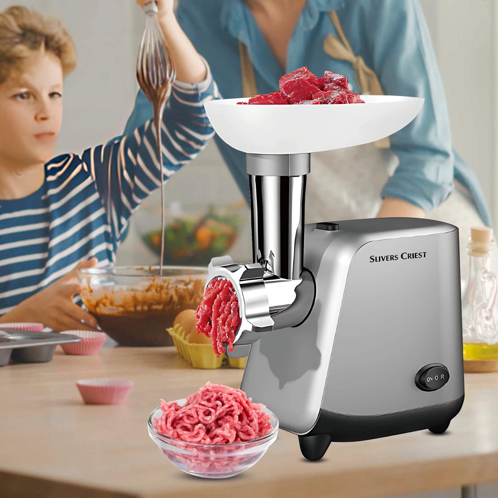 

SLIVERS CRIEST Electric Meat Grinder Machine 800W Meat Chopper One Button Operation Food Grade Aluminum Alloy with Sausage