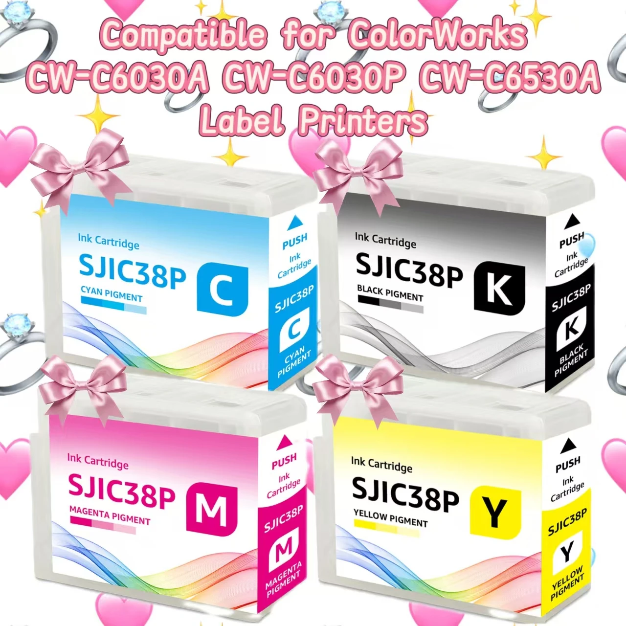 

Совместимый картридж SJIC38P BK C M Y с пигментными чернилами для цветного принтера этикеток ColorWorks CW-C6030A CW-C6030P CW-C6530A
