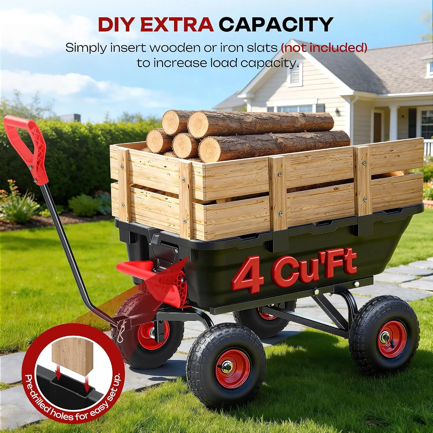 Garden Dump Cart Wagon 900 Lbs, Heavy Duty Yard Wheelbarrow | Upgrade 10