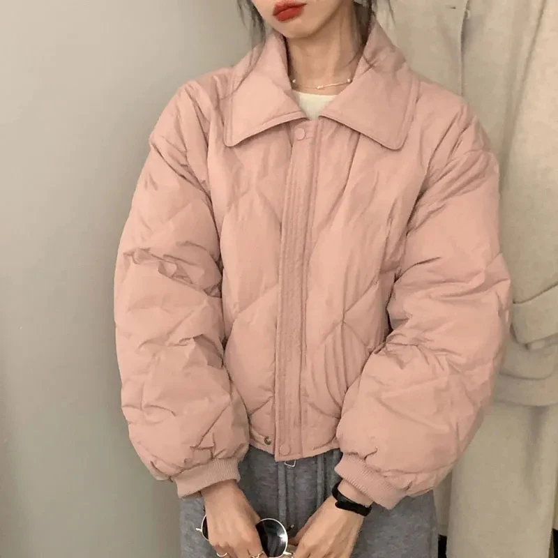 سترات نسائية كورية غير رسمية دافئة فضفاضة حلوة كل مباراة سحاب بسيط منتفخ معاطف الصلبة مكتب سيدة فضفاضة طويلة الأكمام أبلى جديد #4