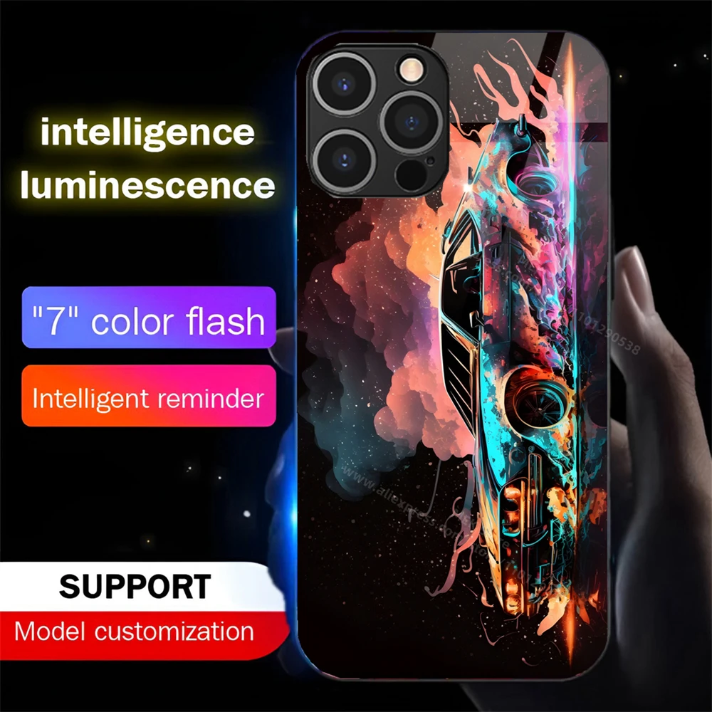 Punk Sports Car Pattern Sound Control LED Flash Case Luminous Cover For Samsung S24 S23 S22 S21 S20 FE Note 10 20 Plus Ultra A54