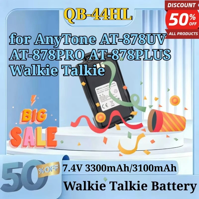 QB-44HL 7.4V 24.4/22.94Wh 3.3/3.0Ah Replacement Li-ion Battery Type-C for AnyTone AT-878UV AT-878PRO AT-878PLUS Walkie Talkie