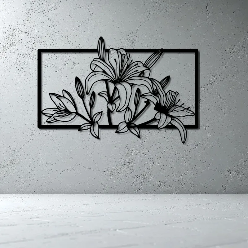 Chic Lily Flower Metal Wall Art Rustproof Weatherproof Flat Printed Aluminum Wall Decor for Living Room Bedroom Indoor 1PC 8x12