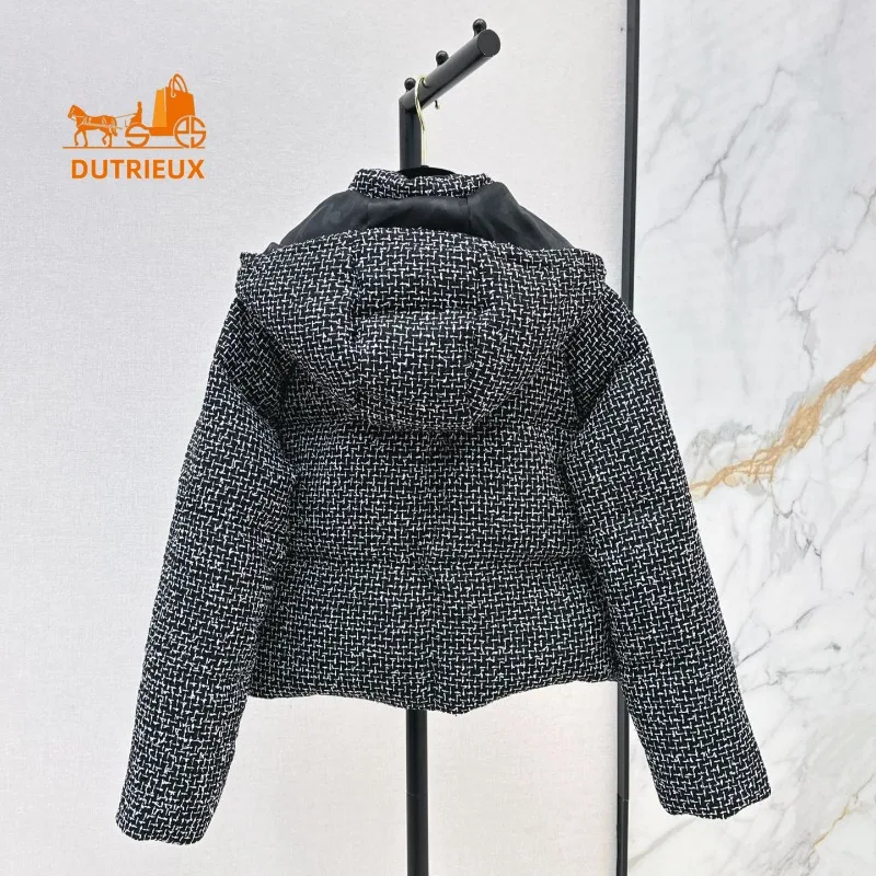 2024 Winter New Coat for Women,snowflake Woven Down Jacket with Hood Short Wool Tweed Warm Top Fashionable Thick Jacket for Work