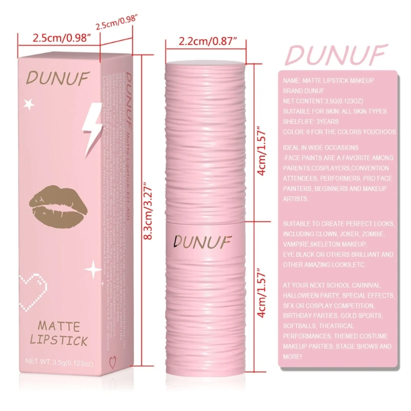 Matter Lippenstift, bunter Lipgloss, langanhaltend, für Schule, Karneval, Party, Cosplay, C1FF