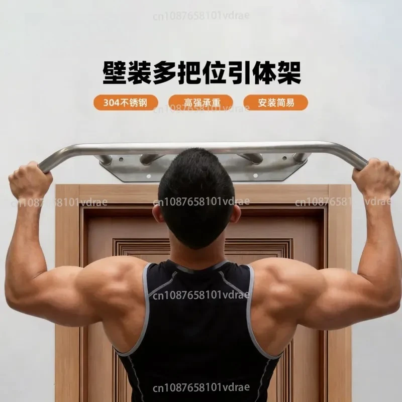 Stainless Steel Multi-Grip Wall-Mounted Pull-Up Bar with Wall-Drilled Mounting Holes for Pull-Ups Multifunctional Home Use