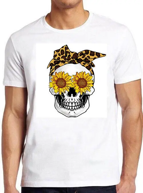 Sunflower Sugar Skull Bandana Funny Meme Geek Cool Cult Gift Tee T Shirt M796High Quality 100%Cotton Short Sleeve