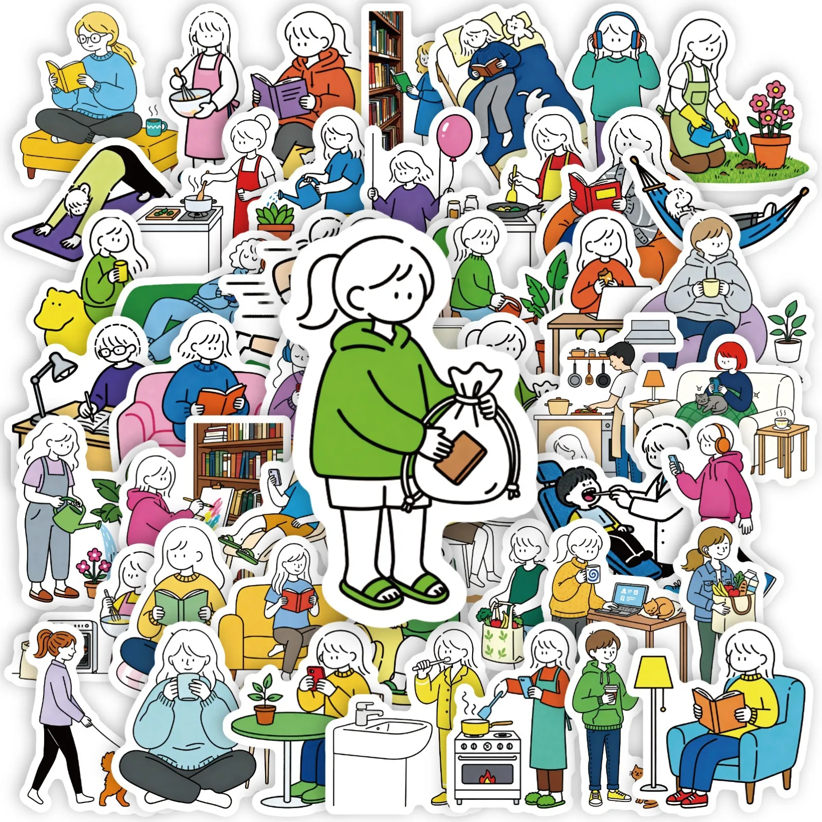 56Pcs Per Pack Cartoon Simple Girls Daily Graffiti Stickers Waterproof DIY Decals Holiday Gift For Decor