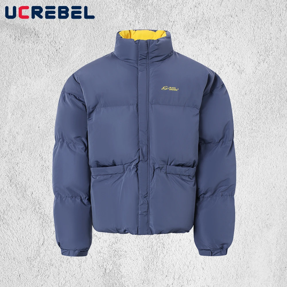 

Стеганая куртка с контрастным воротником-стойкой, мужская зимняя уличная куртка со свободным шнурком и длинным рукавом, мужская куртка