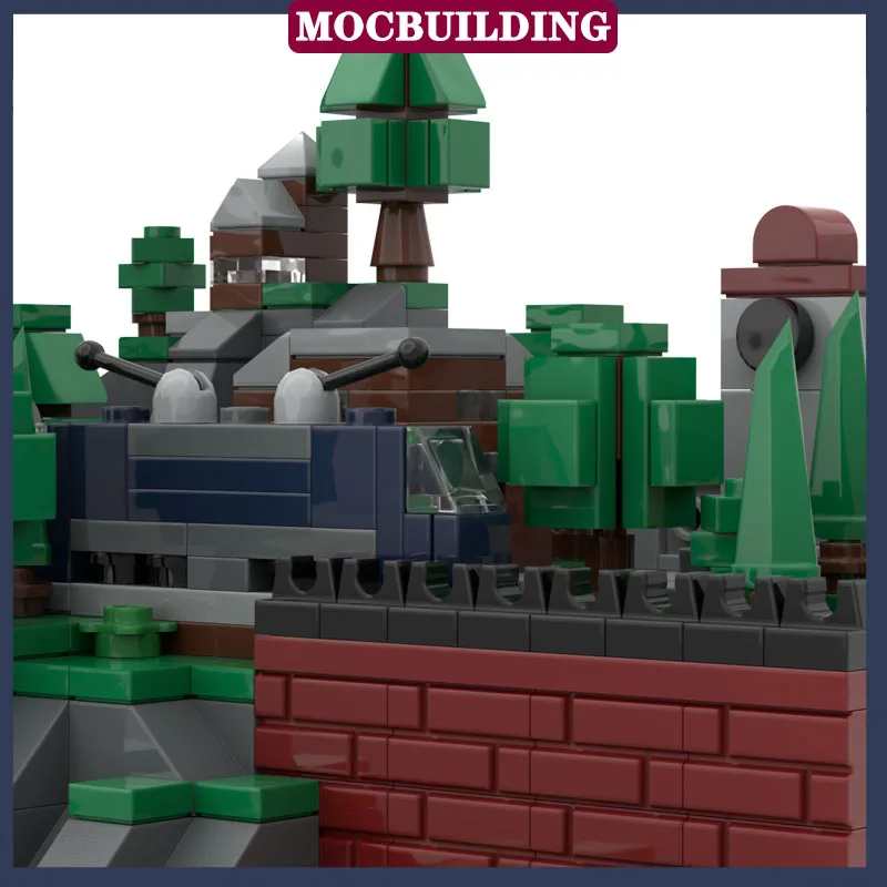 MOC Stadt Street View Berg Zug Diorama Bausteine DIY Landschaft Schiene Lokomotive Sammlung Spielzeug Geschenke