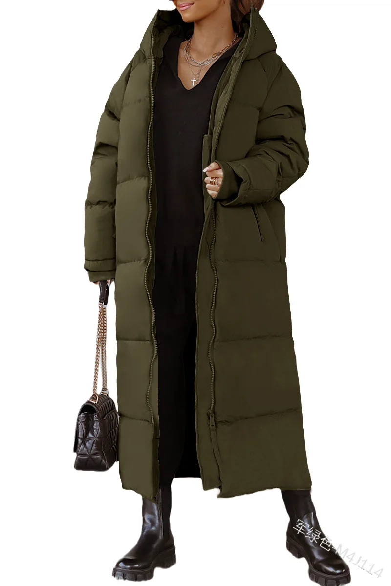 Imagem -04 - Cabolsa de Algodão com Capuz Manga Comprida Feminino Parka com Zíper Monocromático Casual Quente Outono Inverno Moda