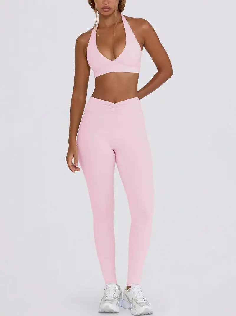 

Женский комплект для тренировок с подтяжкой ягодиц, шорты с контролем живота, спортивный бюстгальтер с лямкой на шее, утягивающий костюм для йоги, одежда для спортзала