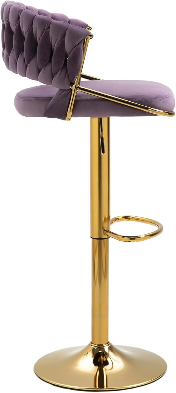 Uixe High Back 360° Swivel Bar Stools Set Of 6, Modern Adjustable Counter Height Velvet Bar Chair Golden Metal Stool,Kitchen