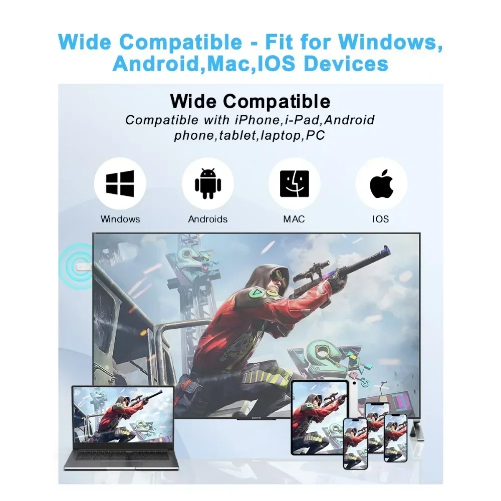 1080P HDMI Wireless Screen Projector Plug&Play Large Screen Viewing/Screen Sharing/live Streaming for Android Iphone Notebook