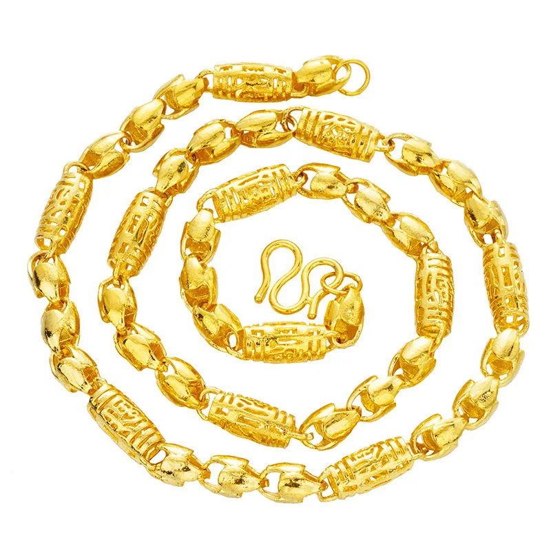 

Текстурированное мужское колье из 24-каратного золота AU999 — Изысканный Дракон Удачи, Полый Оливковый Дизайн, Элегантное Изделие