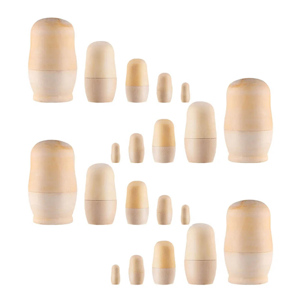 

4 Sets White Matryoshka Nesting Dolls for Kids Russian Christmas Stacking Wood Painting Toy XL