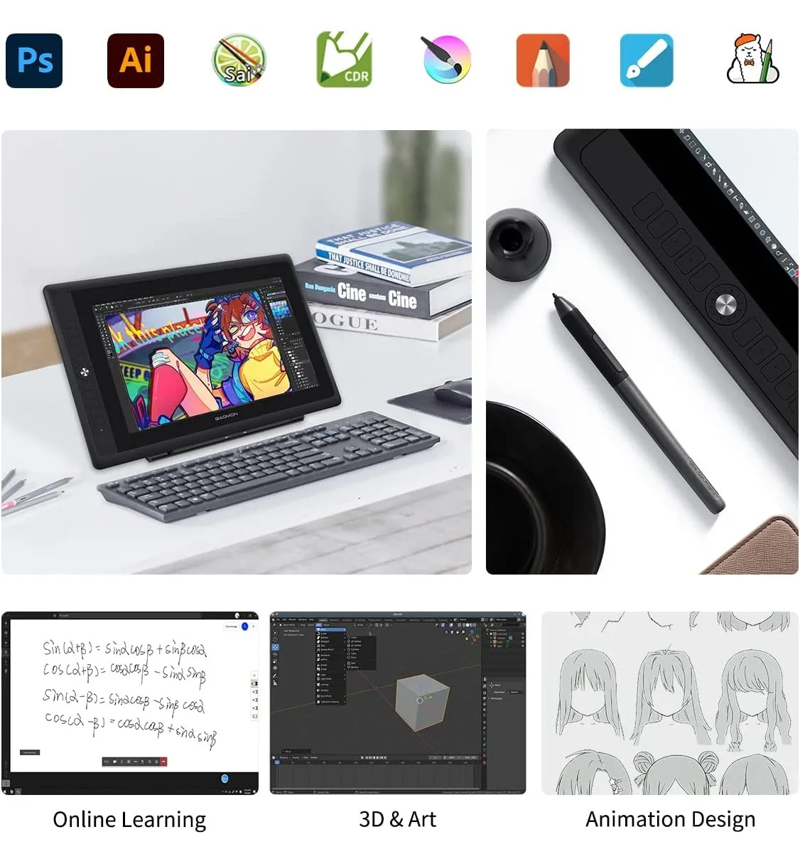 Imagem -06 - Tablet Gráfico para Desenhar 15.6 Polegadas Mesa Digitalizadora Full-laminada Ips Tela hd com 8192 Níveis de Caneta sem Bateria Gaomon-pd156pro