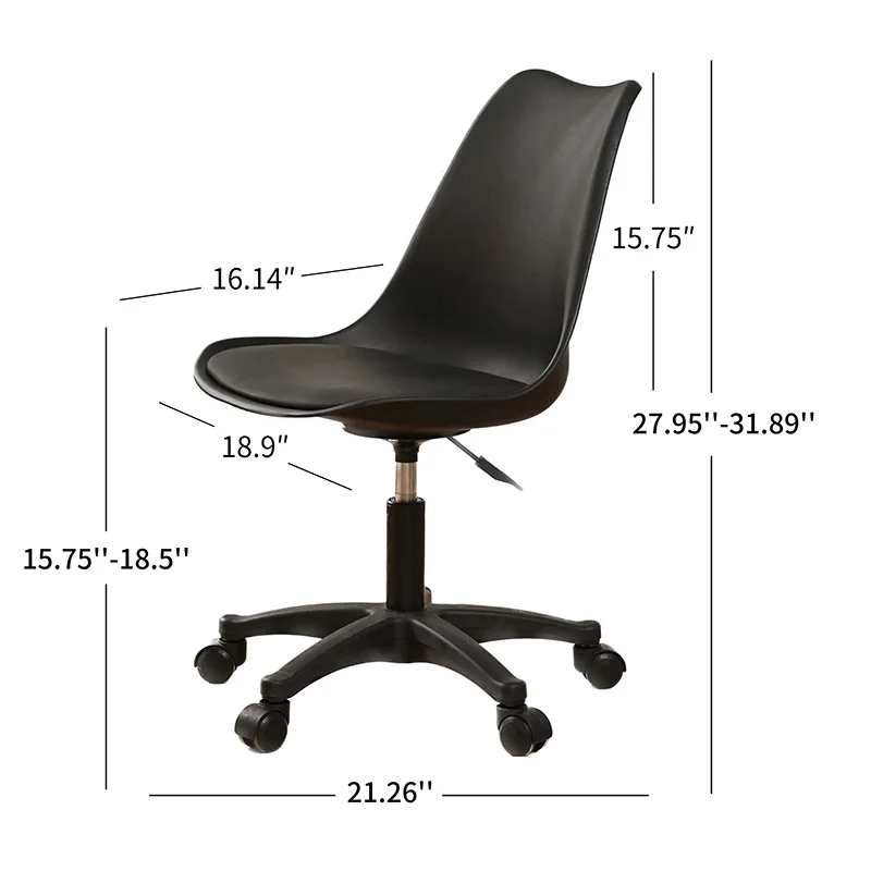 Black PP with Wheels Adjustable Height Office Chair for Study,Modern Armless Swivel Plastic Chair for Living Room  WL