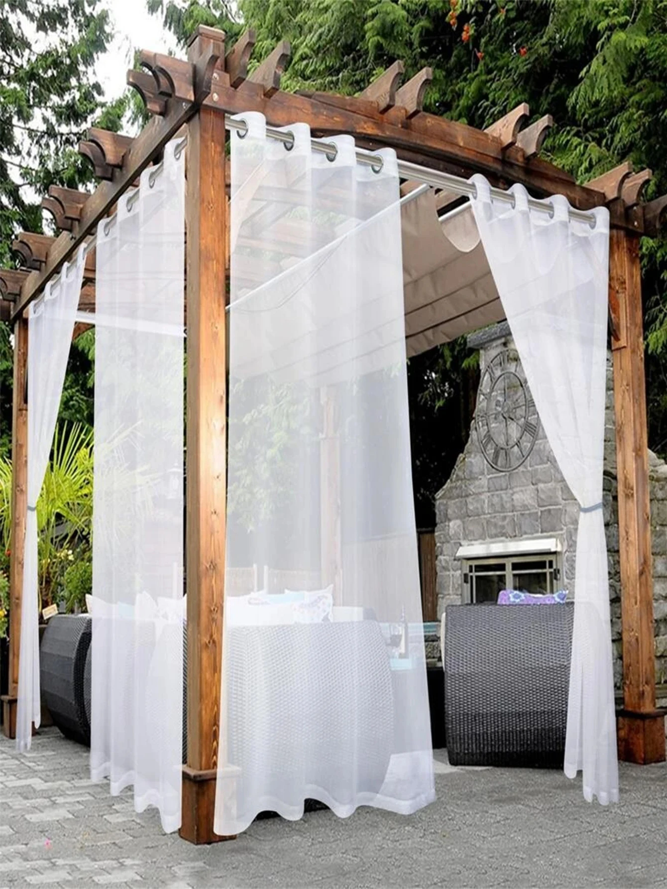 2pcs Perforated solid color Terylene waterproof window screen, outdoor balcony and pavilion shading and rainproof curtains