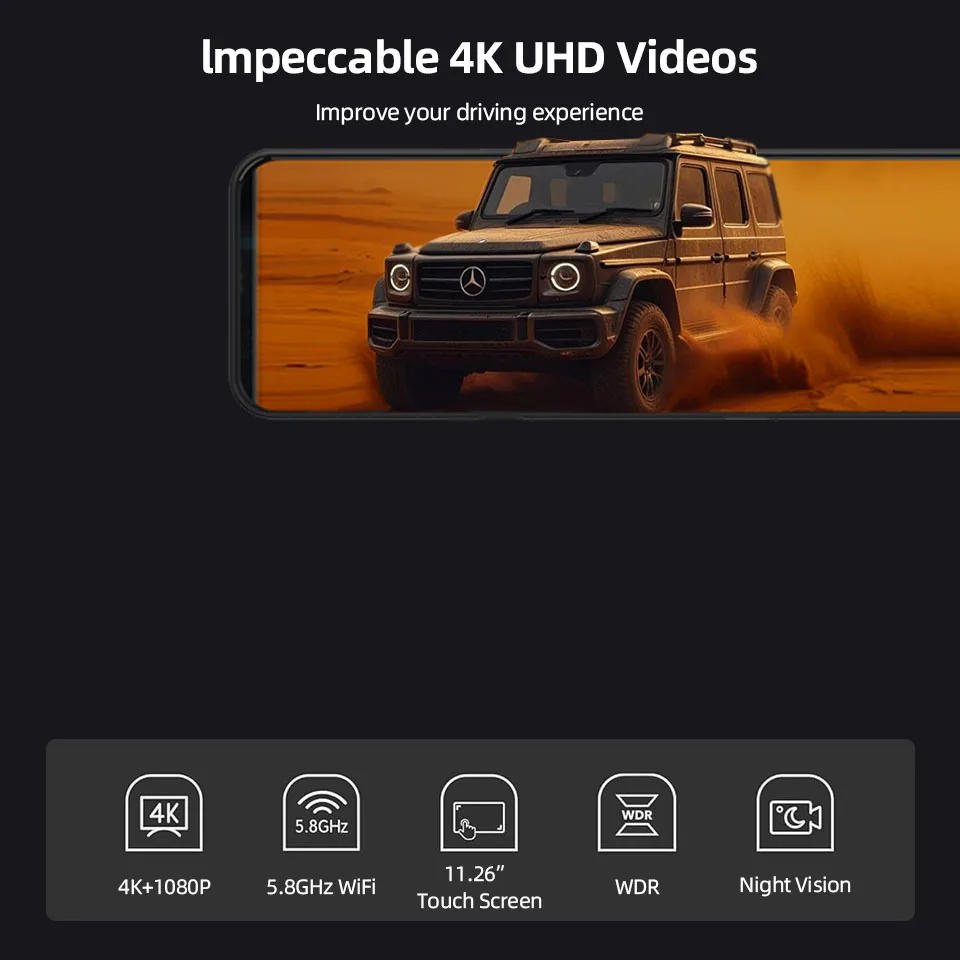 11.26 "4K 2160P 5G WIFI Dvr مرآة DashCam تيار Optioanl محرك الرؤية الخلفية مسجل كاميرا اكسسوارات السيارات خط مساعدة وقوف السيارات