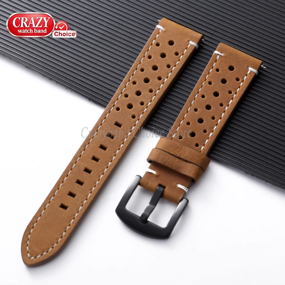 18mm19mm20mm21mm22mm24mm Schnellverschluss-Uhrenarmband aus porösem Leder, handgefertigte Rindsleder-Armbänder, Vintage Braun, universell für Damen und Herren. – Detail 9