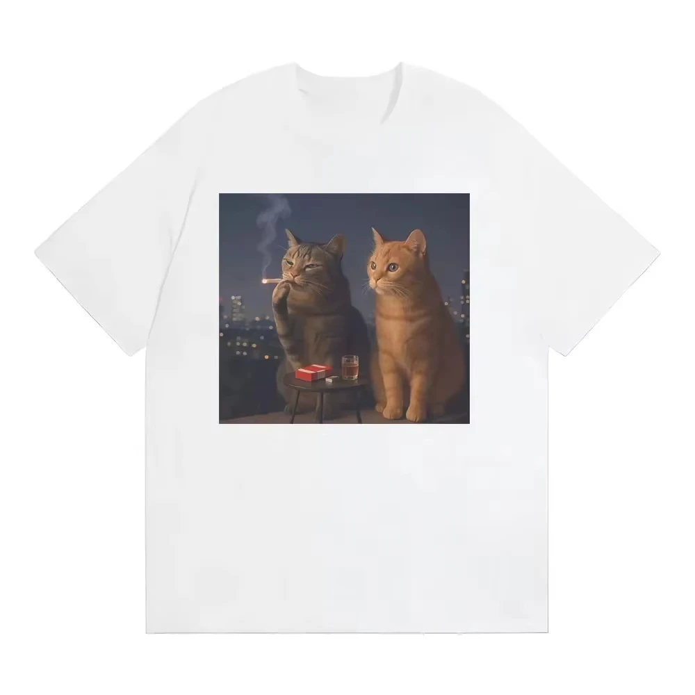 Funny Smoking Cat Meme T Shirt Fashion Humor Cigarette Cat Graphic T-shirts Women Retro Women T-shirt Shirts for Women Tops