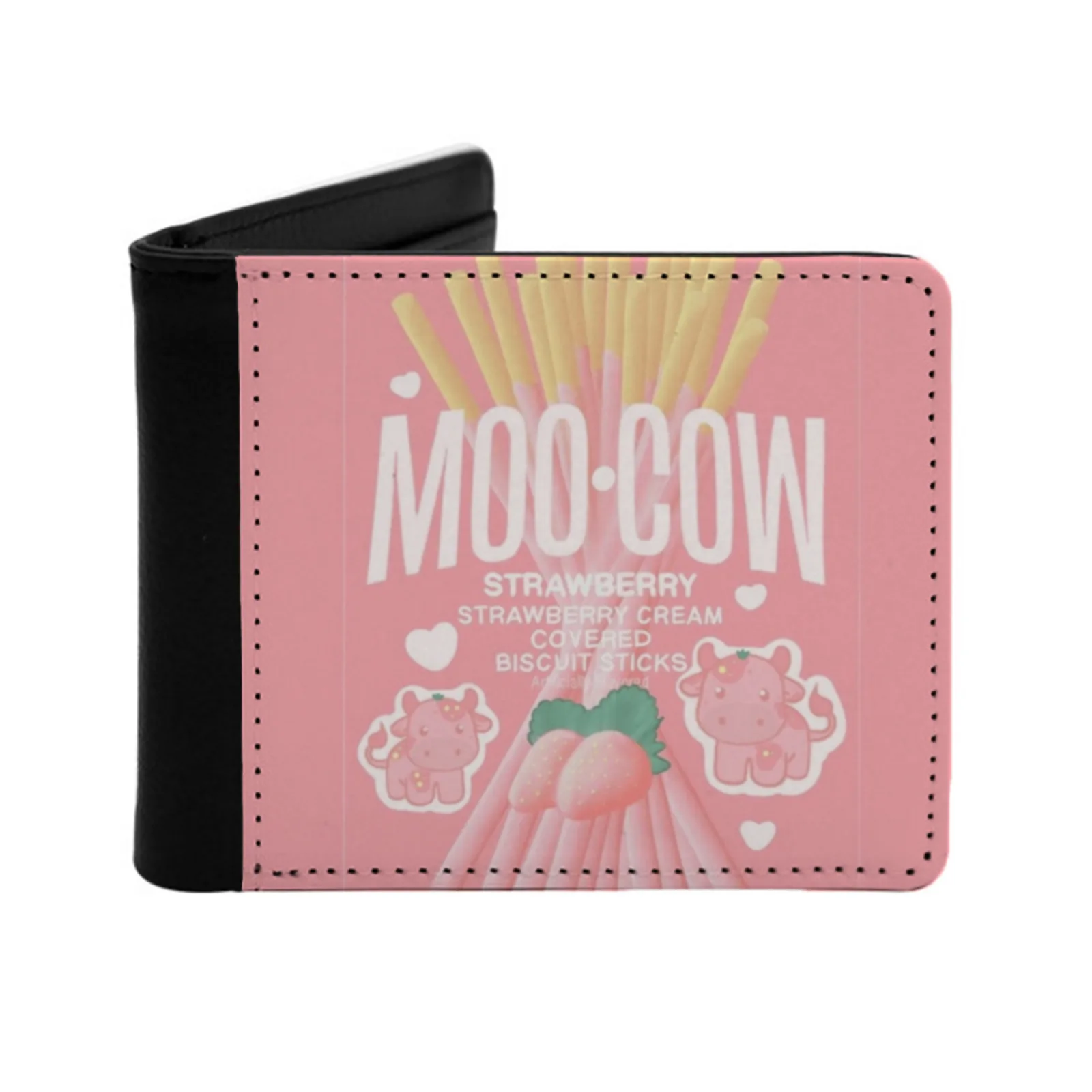 Strawberry Cow Pocky New Print Wallet Short Men Wallets Credit Card Holder Purses Strawberry Cow Strawberry Pocky Cow