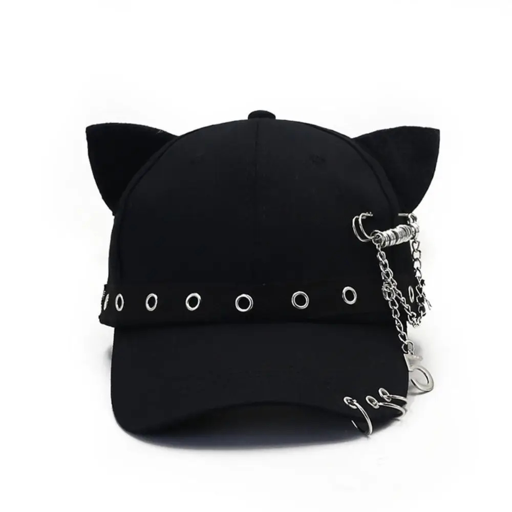 Lightweight Hiphop Cat Ear Baseball Cap Pin Ox Horn Peaked Cap Rivet Spicy Girls Metal Ring Baseball Hat Street