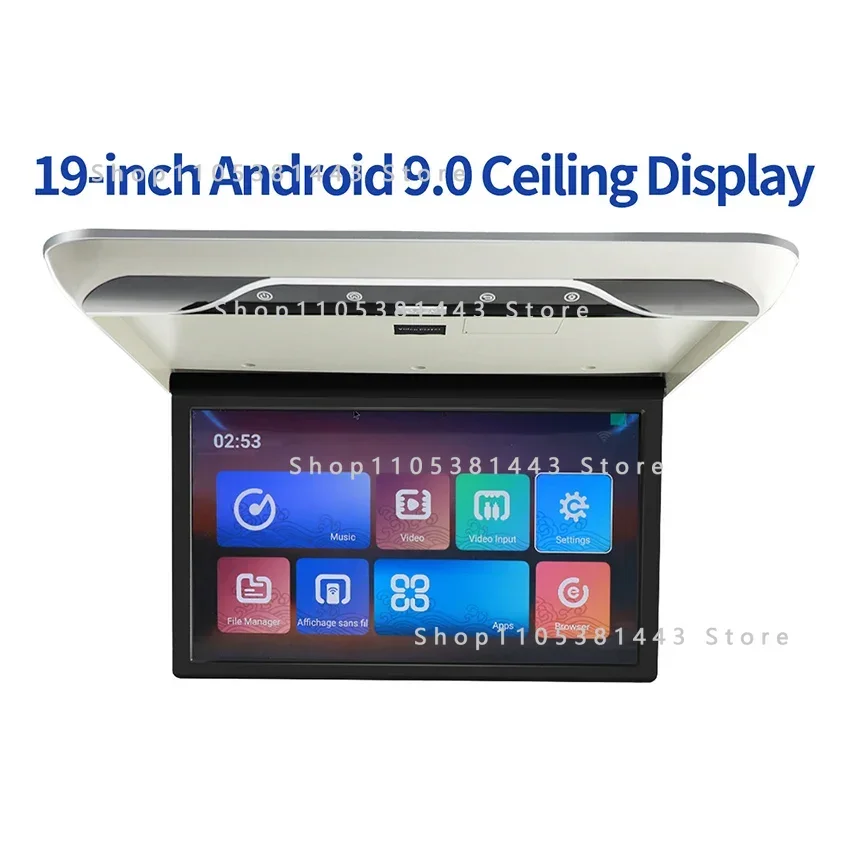 Android 1080P Ceiling TV Roof Mount Display Support FM/WIFI/HDMI/USB/TF 19 Inch 4K Multimedia Video Player Car Monitor