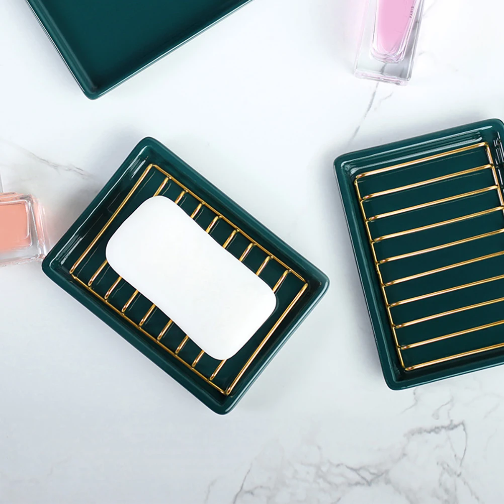 

Soap Drainer Ceramic Stainless Steel Bathroom Accessories Sink Tray Holder Detachable Dish Sponge High Quality Environmentally