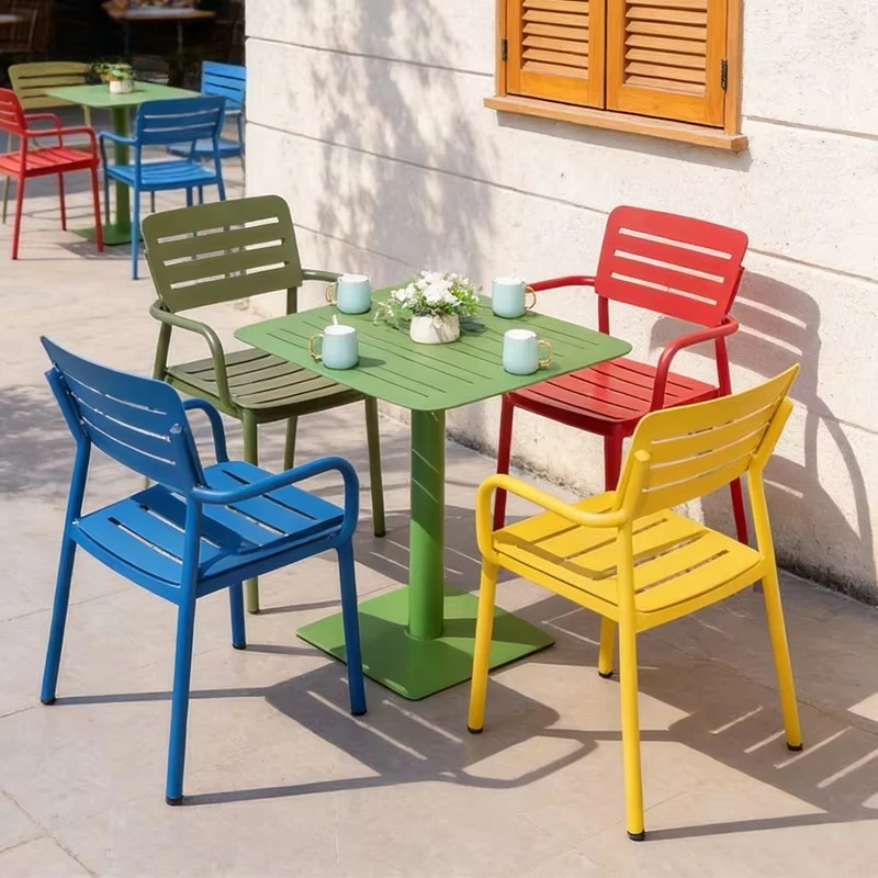 Commercial Modern Cafe Restaurant Furniture Set Sectional Aluminum Multi-color Durable Waterproof Garden Patio Outdoor Dining