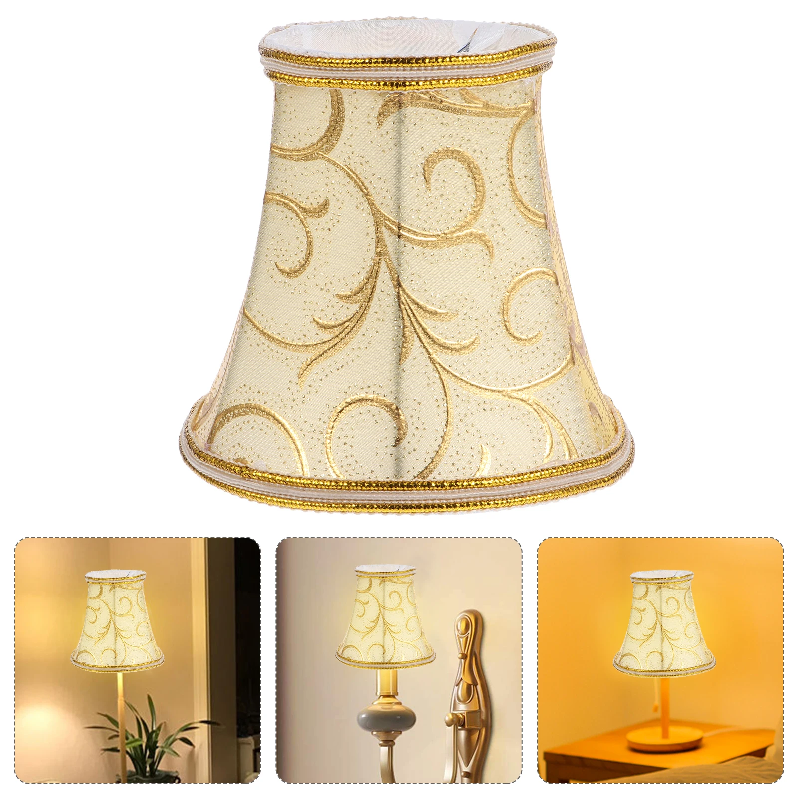 

Floral Lampshade Golden Flannel Wall Pendant Light Crystal Ch Shade Cloth Cover Dust Protector Warm Atmosphere Bedroom