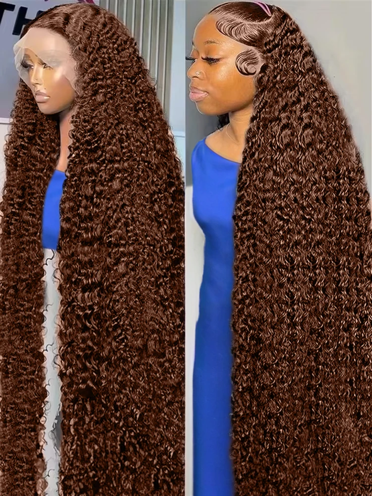 Perucas sem cola chocolate marrom 13x4 renda frontal onda profunda perucas prontas para usar perucas encaracoladas 7x5 cabelo humano para mulheres pré-corte sem cola